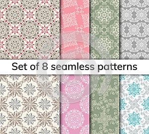 Set of 8 patterns. Collection arabic, indian, japanese, islamic
