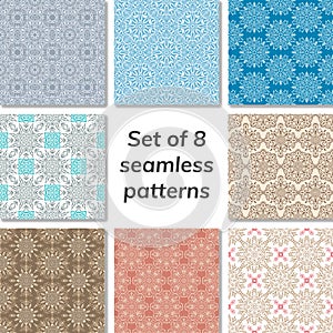 Set of 8 patterns. Collection arabic, indian, japanese, islamic