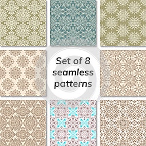 Set of 8 patterns. Collection arabic, indian, japanese, islamic