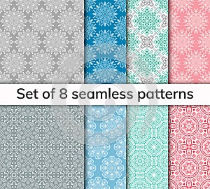 Set of 8 patterns. Collection arabic, indian, japanese, islamic motifs. Mandala seamless pattern