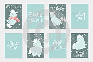 Set of 8 redy to use cards with cute Little horses hand drawn illustrations