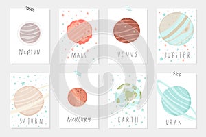 Set with 8 redy to use cards with planets, stars.