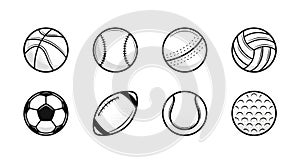 Set of 8 Sport vintage balls icons.