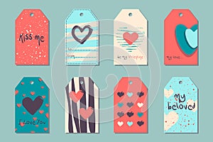 Set of 8 various vector Valentines and love theme tags