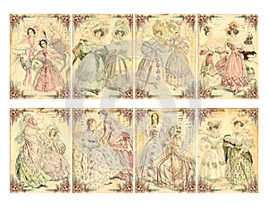 Set of 8 Victorian Era Women's Fashion Plate Cards