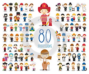 Set of 80 different professions in cartoon style.