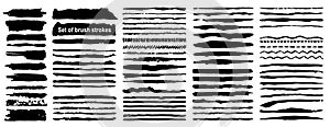 Set of 80 grunge ink brush strokes. Black artistic paint, hand drawn. Dry Brush Stroke elements collection