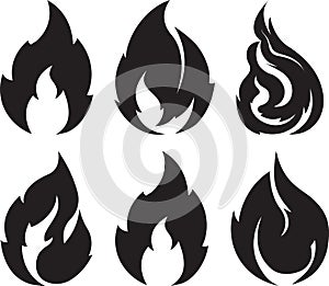 Set of 9 black fires for design or tattoo