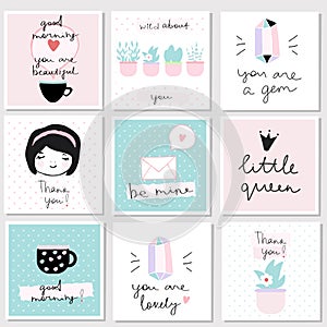 Set of 9 cards for invitations, gift tags, greeting cards, etc.