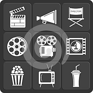 Set of 9 cinema web and mobile icons. Vector.