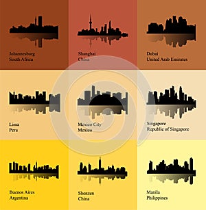 Set of 9 City (Johannesburg, Lima, Buenos Aires, Dubai, Manila, Mexico City, Shanghai, Shenzen, Singapore)v