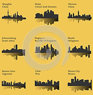 Set of 9 City (Johannesburg, Lima, Buenos Aires, Dubai, Manila, Mexico City, Shanghai, Shenzen, Singapore)v