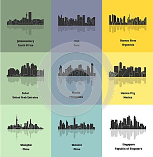 Set of 9 City (Johannesburg, Lima, Buenos Aires, Dubai, Manila, Mexico City, Shanghai, Shenzen, Singapore)v