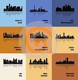 Set of 9 City (Johannesburg, Lima, Buenos Aires, Dubai, Manila, Mexico City, Shanghai, Shenzen, Singapore)v