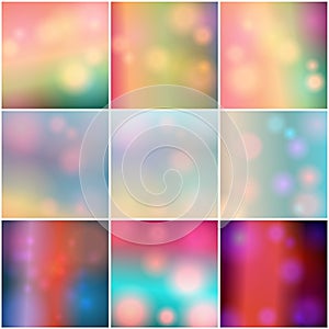 Set of 9 colorful blurred hipster summer backgrounds