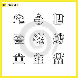 Set of 9 Commercial Outlines pack for internet, content storage, cover, big data development, balance