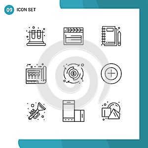 Set of 9 Commercial Outlines pack for print, drawing, jotter, document, writing