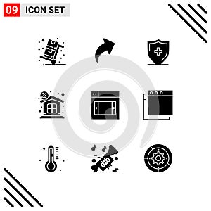 Set of 9 Commercial Solid Glyphs pack for design, property, hospital, money, discount