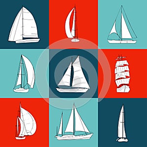 Set of 9 contour sailboats