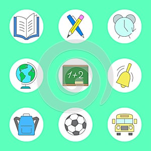 Set of 9 education concept school vector icons