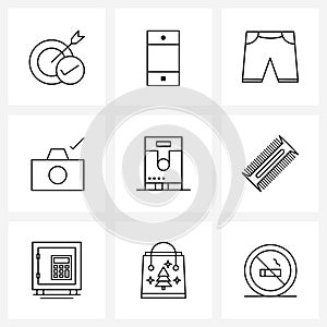 Set of 9 Line Icon Signs and Symbols of backup, picture, cell, image, cloths