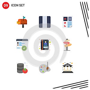 Set of 9 Modern UI Icons Symbols Signs for address, testing, data, speed, seo