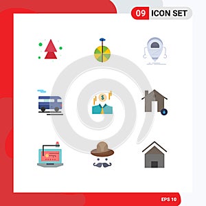 Set of 9 Modern UI Icons Symbols Signs for dollar, vehicle, beta, transport, bus