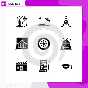 Set of 9 Modern UI Icons Symbols Signs for holiday, christmas, connection, home, conversation