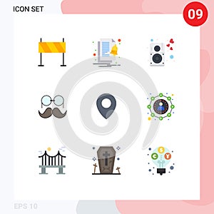 Set of 9 Modern UI Icons Symbols Signs for men, movember, notify, hipster, speaker