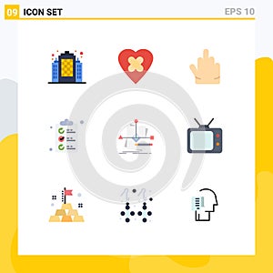 Set of 9 Modern UI Icons Symbols Signs for plan, foretelling, high five, business, mark