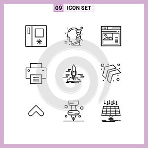 Set of 9 Modern UI Icons Symbols Signs for publish, user, page, line, basic