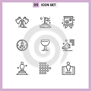 Set of 9 Modern UI Icons Symbols Signs for resume, personal, blackboard, hunting, employee