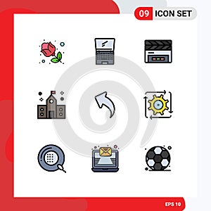 Set of 9 Modern UI Icons Symbols Signs for school, education, flip, college, film flap