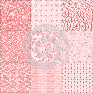 Set of 9 seamless floral patterns