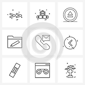 Set of 9 Simple Line Icons of call, write, interface, pencil, edit