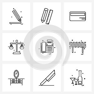 Set of 9 Simple Line Icons of police, justice, scale, judge, banking