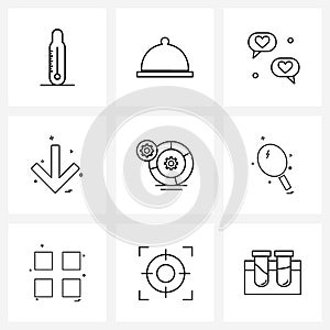 Set of 9 Simple Line Icons for Web and Print such as pool tube, down, chat, direction, arrow