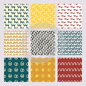 Set of 9 styled, ultimate hand drawn seamless textures.