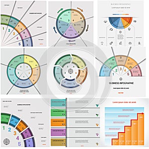 Set 9 templates Infographics cyclic processes five positions