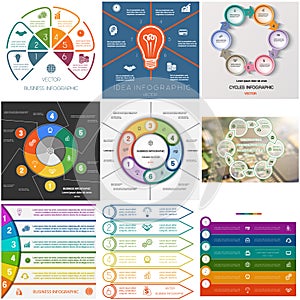 Set 9 templates Infographics cyclic processes for six positions