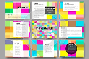 Set of 9 templates for presentation slides. Abstract colorful business background, modern stylish vector texture