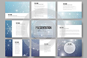 Set of 9 templates for presentation slides. Blue