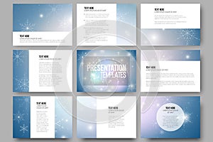 Set of 9 templates for presentation slides. Blue