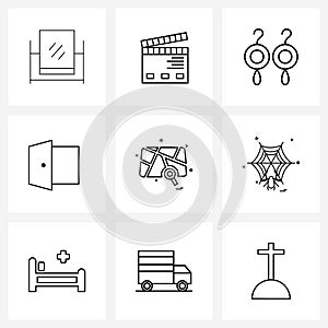 Set of 9 UI Icons and symbols for map, login, slapstick, entrance, fashion