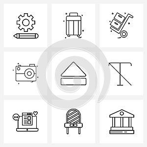 Set of 9 UI Icons and symbols for up, photography, graph, picture, camera