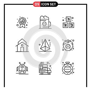 Set of 9 Vector Outlines on Grid for design, municipal, abc, house, building