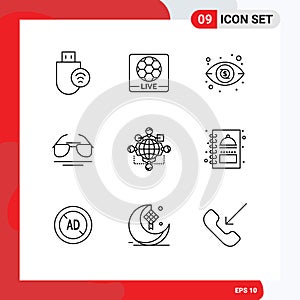 Set of 9 Vector Outlines on Grid for instruction, spring, football, view, galsses