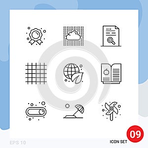 Set of 9 Vector Outlines on Grid for streamline, layout, layers, grid, file