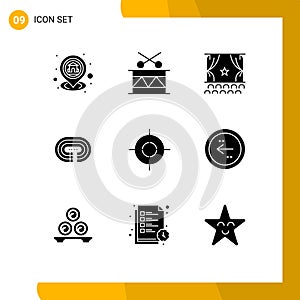 Set of 9 Vector Solid Glyphs on Grid for track, stadium, holiday, running, performance