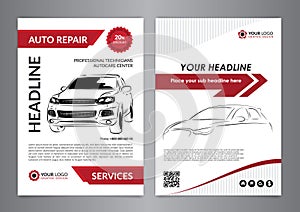 Set A4 auto repair business layout templates, automobile magazine cover, auto repair shop brochure, mockup flyer.